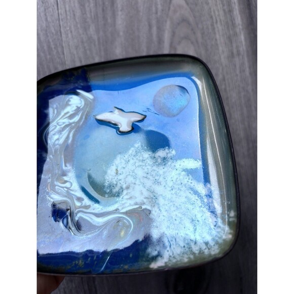 Vintage Mid Century Kareka Square Dish Seagull Ocean Surf Small Dish - Picture 4 of 5